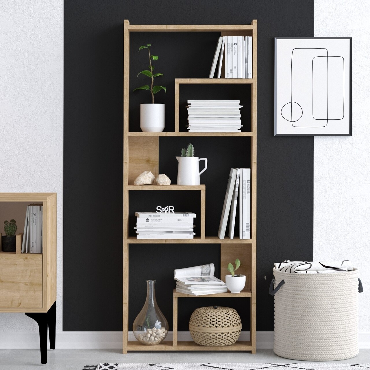 Biblioteca, Emerald, Megg, 60 x 150 x 15 cm, pal melaminat, stejar - imagine 5